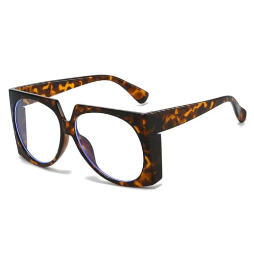 WFFZTZW Große Damenbrille mit flachem Glas, trendiger Anti-Brillenfassung (Leopard) von WFFZTZW