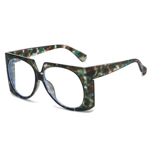 WFFZTZW Große Damenbrille mit flachen Gläsern und trendigem Anti-Brillenrahmen (Grüner Leopard) von WFFZTZW