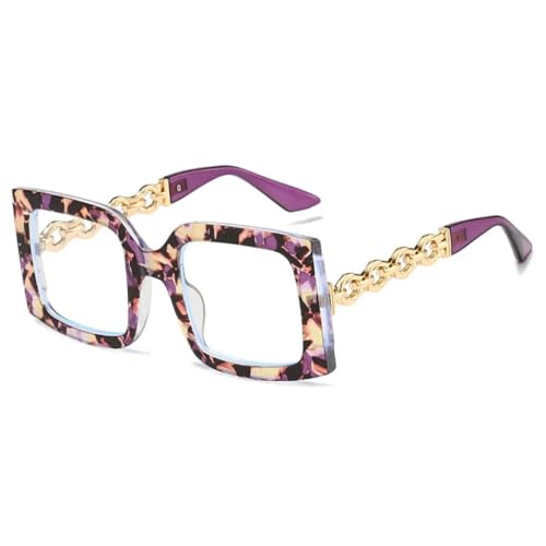 WFFZTZW Große Sonnenbrillenkette für Herren und Damen mit luxuriösen Sonnenschutzspiegeln, trendig, UV400 für den Außenbereich (violett, klar) von WFFZTZW