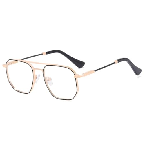 WFFZTZW Herren Business Retro Doppelsteg Metall Brillengestell (Schwarz Gold Klar) von WFFZTZW