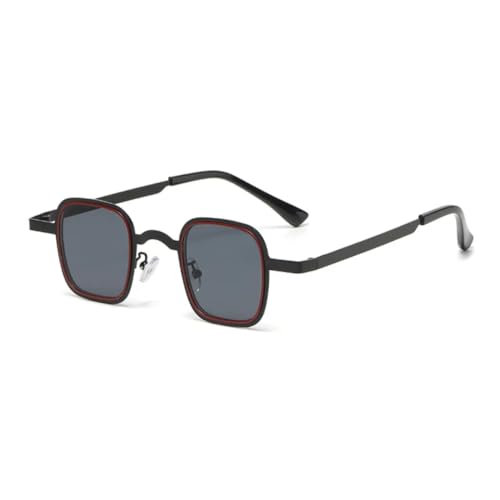 WFFZTZW Kleine Retro-Punk-Sonnenbrille für Damen, UV400, trendige Metallbrille (Schwarz-Rot-Schwarz) von WFFZTZW