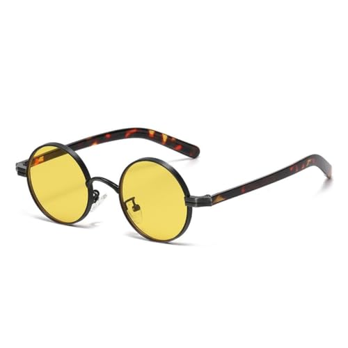 WFFZTZW Kleine runde Retro-Sonnenbrille aus Metall im Punk-Stil für Damen und Herren, UV400, klare Gläser, trendiger Rahmen (Gun Yellow Leopard) von WFFZTZW