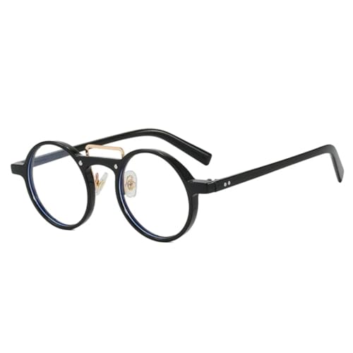 WFFZTZW Kleine runde Sonnenbrille für Damen und Herren, Farbverlauf, UV400, Retro-Nieten, Punk, klarer Linsenrahmen (schwarz klar) von WFFZTZW