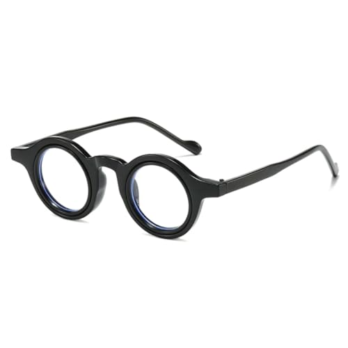 WFFZTZW Kleine runde zweifarbige Brillenfassung für Damen, Retro-Punk, für Herren, klare Gläser (schwarz) von WFFZTZW