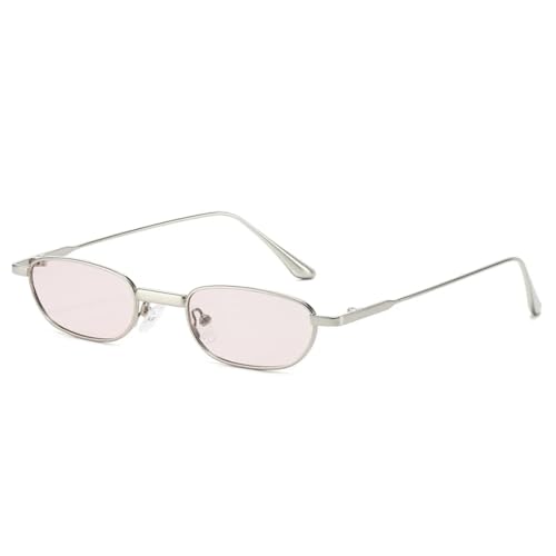 WFFZTZW Luxuriöse kleine rechteckige Damen-Sonnenbrille, modisch, transparent, Ozeanlinse, Metallrahmen, Herren, UV400 (silbrig rosa) von WFFZTZW