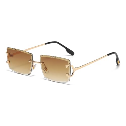 WFFZTZW Luxuriöse rahmenlose Sonnenbrille mit farbigen Gläsern und UV400-Schutz für Herren und Damen, modisches Metallgestell (BRAUN C3) von WFFZTZW