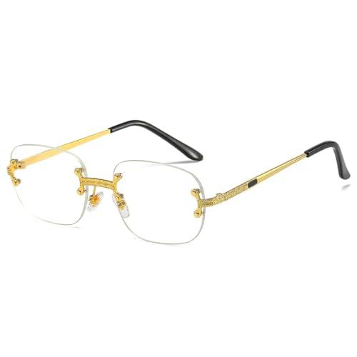 WFFZTZW Luxuriöse randlose Sonnenbrille für Damen und Herren, beliebt im Reise-Vintage-Punk-Stil, kleine verspiegelte Sonnenbrille (klar) von WFFZTZW