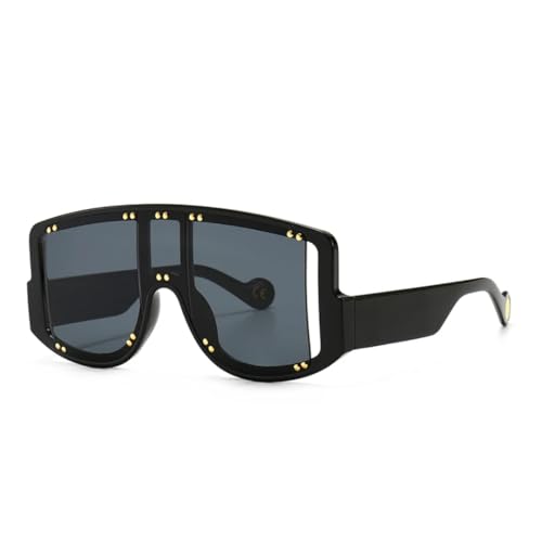 WFFZTZW Moderne Retro-Sonnenbrille mit großem Rahmen und weitem Bein und Nieteneinlage (schwarz) von WFFZTZW