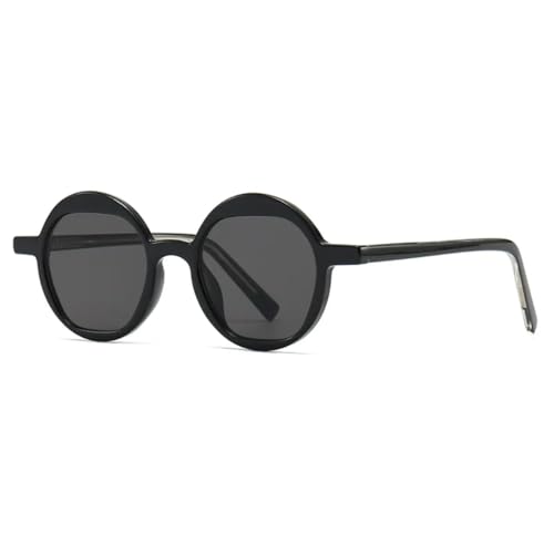 WFFZTZW Modische Vintage-Sonnenbrille mit rundem Rahmen für Damen und Herren, trendiger Luxus, dünner Rahmen, Punk, UV400 (schwarz) von WFFZTZW