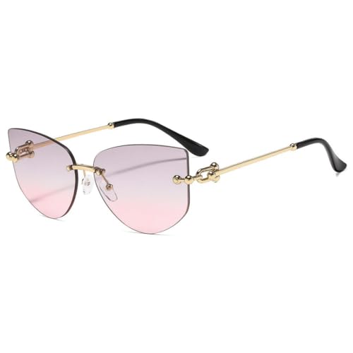 WFFZTZW Modische randlose Cat Eye-Sonnenbrille im polygonalen Design für Damen und Herren, luxuriös, für Reisen, Outdoor, Schatten aus Metall, UV400 (C8Purple) von WFFZTZW