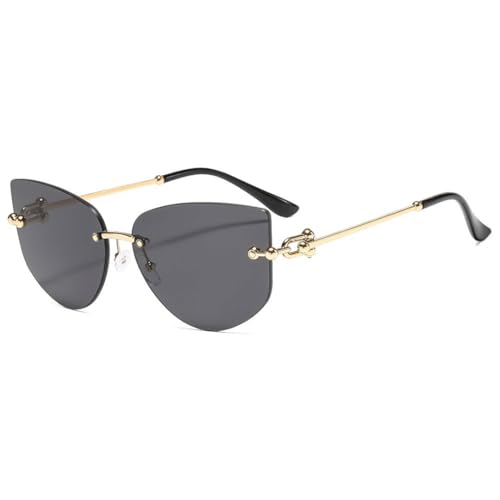 WFFZTZW Modische randlose Cat Eye-Sonnenbrille mit polygonalem Design für Damen und Herren, für Outdoor-Reisen, Metall, UV400 (C1Schwarz) von WFFZTZW