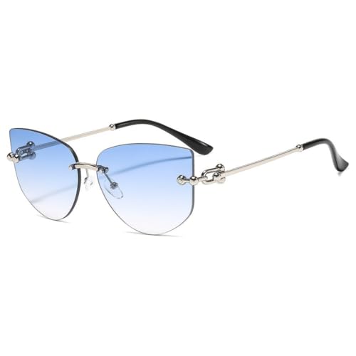 WFFZTZW Modische randlose Cat Eye-Sonnenbrille mit polygonalem Design für Damen und Herren, für Outdoor-Reisen, Metall, UV400 (C9Blau) von WFFZTZW