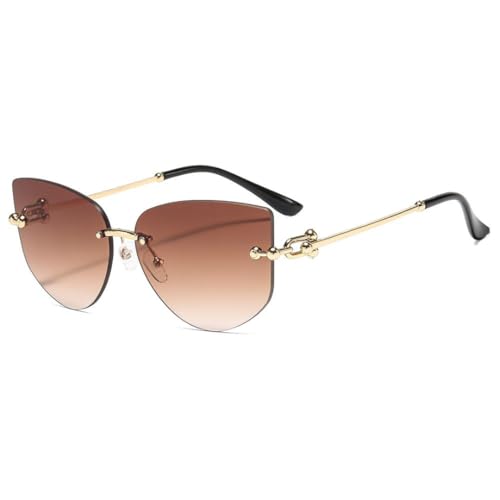 WFFZTZW Modische randlose Cat Eye-Sonnenbrille mit polygonalem Design für Damen und Herren, für Reisen, Outdoor, Schatten aus Metall, UV400 (C6Lighttea) von WFFZTZW