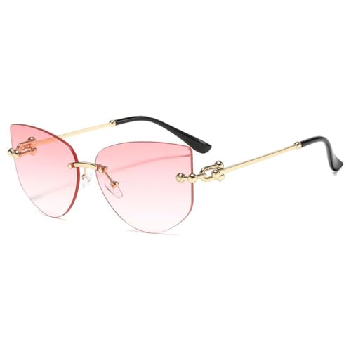 WFFZTZW Modische randlose Cat Eye-Sonnenbrille mit polygonalem Design für Damen und Herren, luxuriös, für Reisen, Outdoor, Schatten, Metall, UV400 (C7Pink) von WFFZTZW