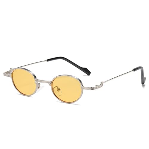 WFFZTZW Ovale Sonnenbrille im Retro-Metallrahmen für Damen und Herren, klare Ozeanlinse, UV400, trendiger Punk (Silbergelb) von WFFZTZW