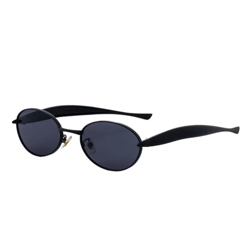 WFFZTZW Ovale Sonnenbrille mit kleinem Rahmen für Damen und Herren, Vintage, Luxus, Punk, beliebtes Metall, UV400 (Schwarz Schwarz) von WFFZTZW