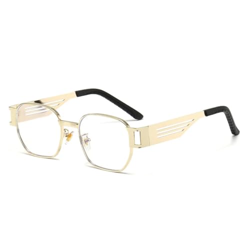 WFFZTZW Punk-Metall-Sonnenbrille für Damen und Herren, Retro, hohl, breite Beine, UV400 (goldfarben, klar) von WFFZTZW