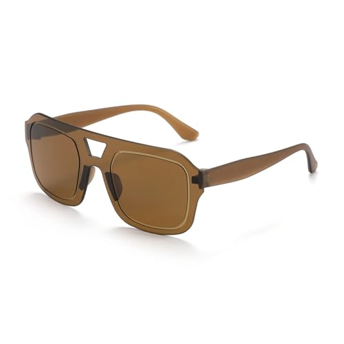 WFFZTZW Rahmenlose Sonnenbrille für Damen und Herren, Doppelstrahl, Slicing, Strandparty, Farbverlauf, Sonnenschutzspiegel (braun) von WFFZTZW