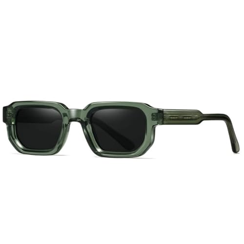 WFFZTZW Rechteckige Retro-Sonnenbrille für Damen und Herren, luxuriös, UV400, trendiger Punk (grün-grau) von WFFZTZW