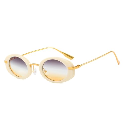 WFFZTZW Retro Kleine Ovale Damen Luxus Sonnenbrille Mode Punk Herren Trendy Gradient UV400 (Beige Grau Gelb) von WFFZTZW