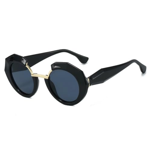 WFFZTZW Retro Leopard Gradient Runder Rahmen Damen Sonnenbrille Street Shooting Trend Persönlichkeit Punk Herren Uv400 (schwarz) von WFFZTZW