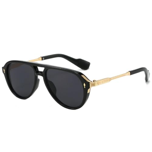 WFFZTZW Retro-Sonnenbrille mit Doppelsteg für Damen und Herren, Nieten, luxuriös, UV400 (Schwarz, Gold, Grau) von WFFZTZW