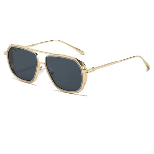 WFFZTZW Retro-Sonnenbrille mit Doppelsteg für Damen und Herren, UV400, trendiger Punk (Gold-Schwarz) von WFFZTZW