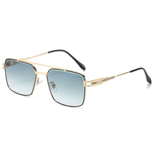 WFFZTZW Retro-Sonnenbrille mit Doppelsteg und geschliffenen Kanten für Männer und Frauen, UV-Schutz, luxuriöse Verlaufsgläser aus Metall (Grün mit Farbverlauf) von WFFZTZW