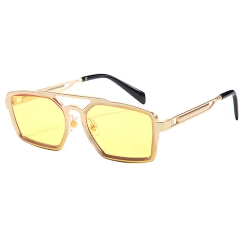 WFFZTZW Retro-Sonnenbrille mit Doppelstrahl aus Metall für Damen und Herren, Sonnenschutzspiegel für den Außenbereich, Autofahren, Radfahren, UV400 (Goldgelb) von WFFZTZW
