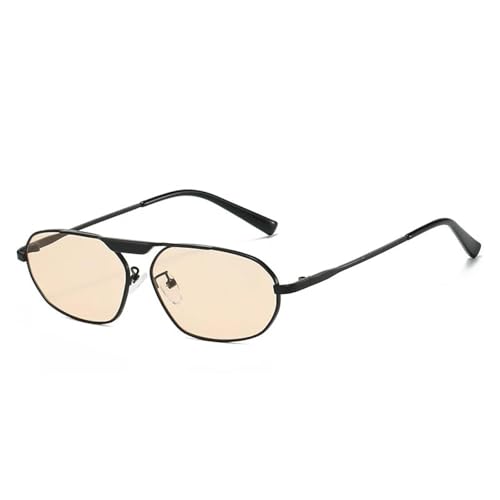 WFFZTZW Retro Unregelmäßiges Polygon Cat Eye Metall Damen Sonnenbrille Mode Herren UV400 Punk (Schwarz Champagner) von WFFZTZW