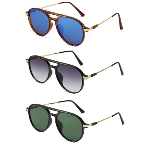 WFFZTZW Runde Sonnenbrille für Damen und Herren, Metallrahmen, kreisförmiger Farbverlauf, Reisebrille (3 Stück, 125) von WFFZTZW