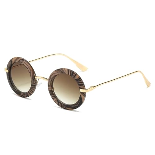 WFFZTZW Runde Sonnenbrille für Damen und Herren, trendiger Retro-Kreis, süßes Metall (Holzbraun) von WFFZTZW