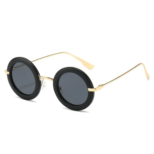 WFFZTZW Runde Sonnenbrille für Damen und Herren, trendiger Retro-Kreis, süßes Metall (schwarz) von WFFZTZW
