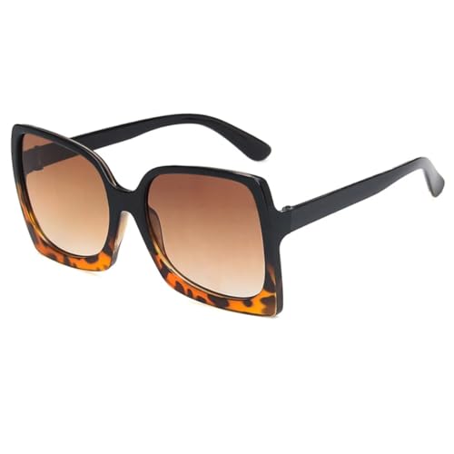 WFFZTZW Übergroße Sonnenbrille für Damen, Vintage, luxuriös, großer Rahmen, Farbverlauf (Schwarz, Leopardenbraun) von WFFZTZW