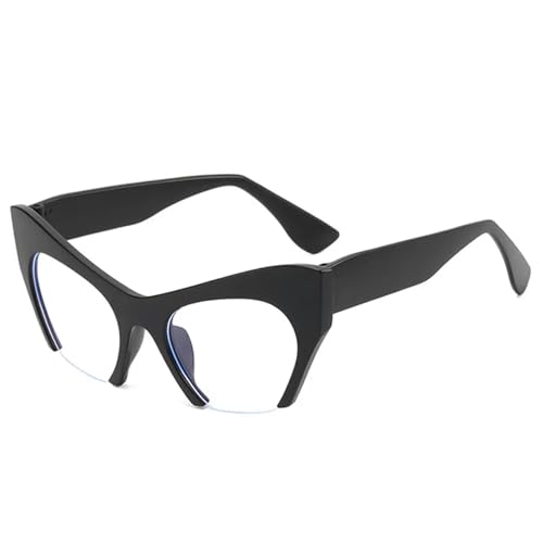 WFFZTZW Vintage Cat Eye Klare Brille Damenmode Halbrahmen Transparente Linse (Mattschwarz) von WFFZTZW