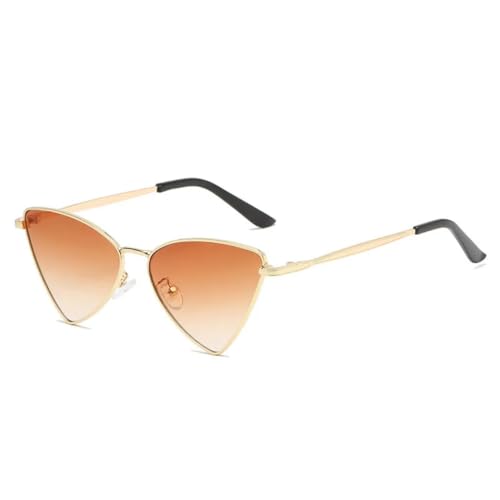 WFFZTZW Vintage Dreieck-Cat-Eye-Sonnenbrille für Damen und Herren, Metallrahmen, Punk, klein (braun) von WFFZTZW