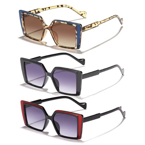 WFFZTZW Vintage-Sonnenbrille für Damen und Herren, Retro, rechteckig (3 Stück, 135) von WFFZTZW