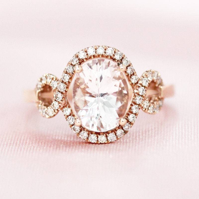 14 K Rose Gold Oval Geschnitten Natürlichen Licht Rosa Vs Morganit Ring Verdreht Design Ehering Diamant Verlobungsring Braut Jahrestagsgeschenk von WFHomeElements
