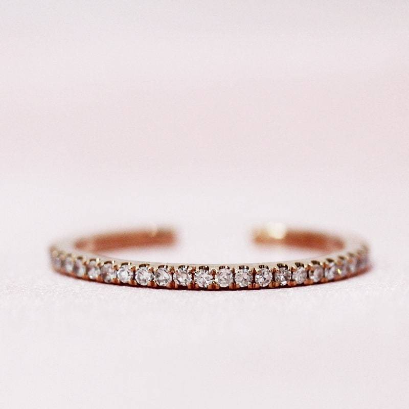 14K Rose Gold Ring Offenes Design Natürliche Diamanten Hochzeitsband Passenden Bandring Stapelbar Verlobungsring Jahrestag von WFHomeElements