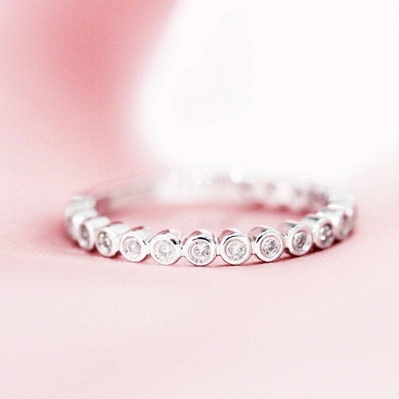 3/4 Ewigkeit Natürlichen Diamanten Ehering Massiv 14K White Gold Verlobungsring Stapelbar Ring Passenden Bandring Braut Jubiläum von WFHomeElements