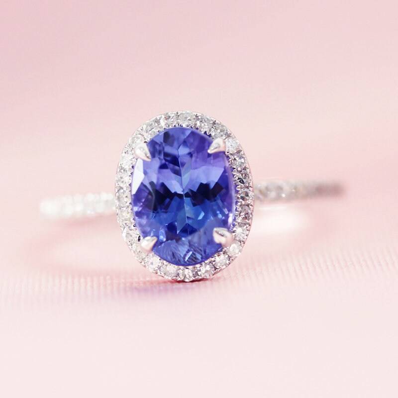 6 8mm Natürliche Dunkel Blau Vs Behandelt Saphir Verlobungsring Oval Schnitt Ring Diamanten Akzent Solide 14K Weißgold Ehering von WFHomeElements