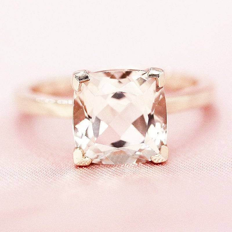 6mm Kissenschliff Morganit Ring 14K Rose Gold Ehering Natürliche Verlobungsring Braut Jahrestag Promise von WFHomeElements