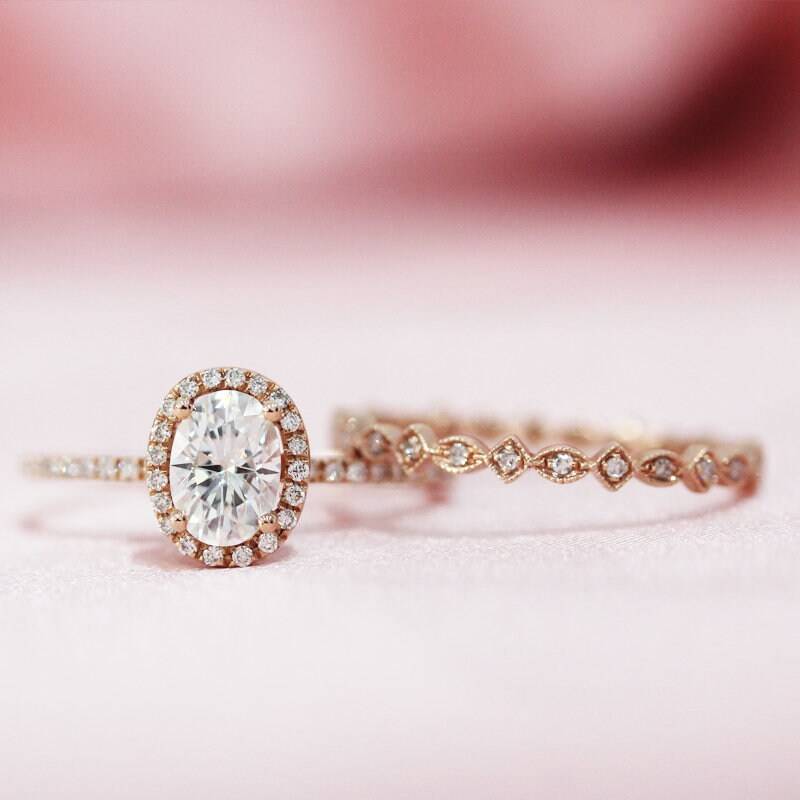 6x8mm Oval C & Für Immer Classic(J-K Moissanite Ring Verlobungsring Massiv 14K Rose Gold Set Diamant Ehering Braut Trauring von WFHomeElements