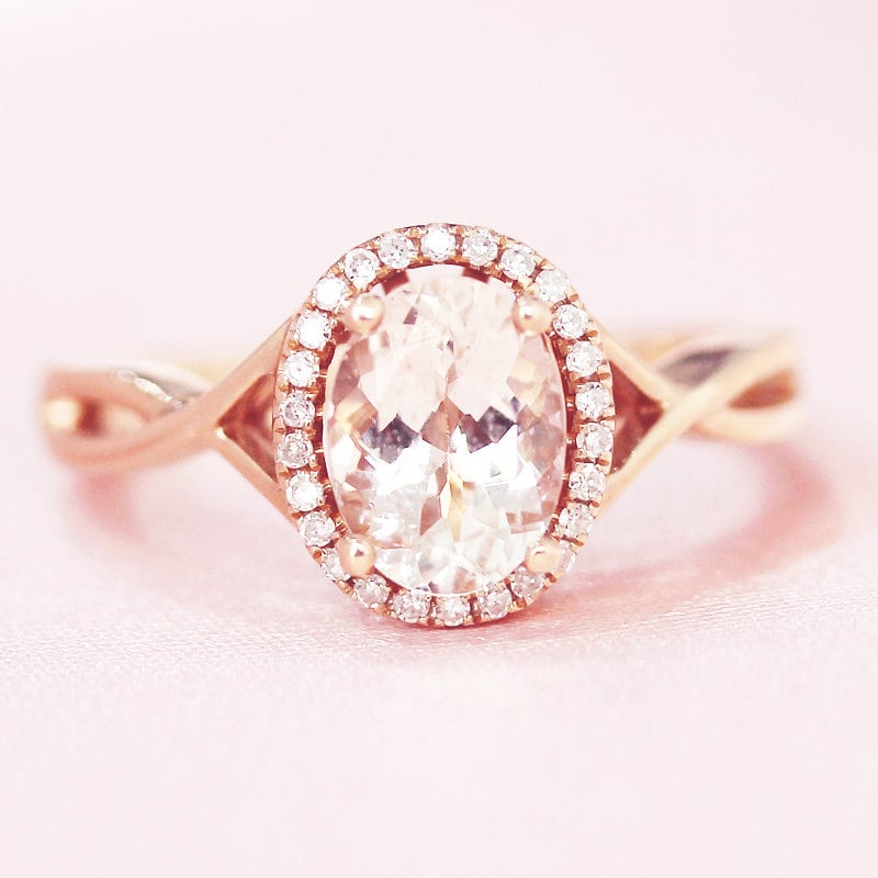 6x8mm Oval Geschnitten Natürlichen Rosa Vs Morganit Ring Massiv 14K Rose Gold Ehering Diamoond Ring, Verlobungsring Braut Jubiläumsring von WFHomeElements