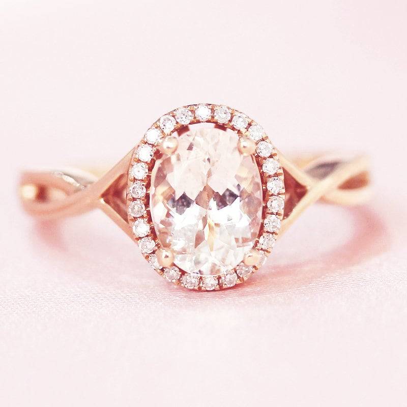 6x8mm Oval Geschnitten Natürlichen Rosa Vs Morganit Ring Massiv 14K Rose Gold Ehering Diamoond Ring, Verlobungsring Braut Jubiläumsring von WFHomeElements