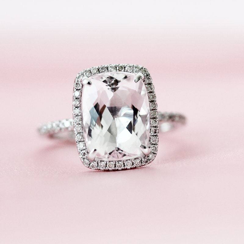 7 9mm Natürlichen Pfirsich Rosa Vs Morganit Verlobungsring Kissen Geschnitten Ring Diamanten Massiv 14K Weißgold Jahrestag Promise von WFHomeElements