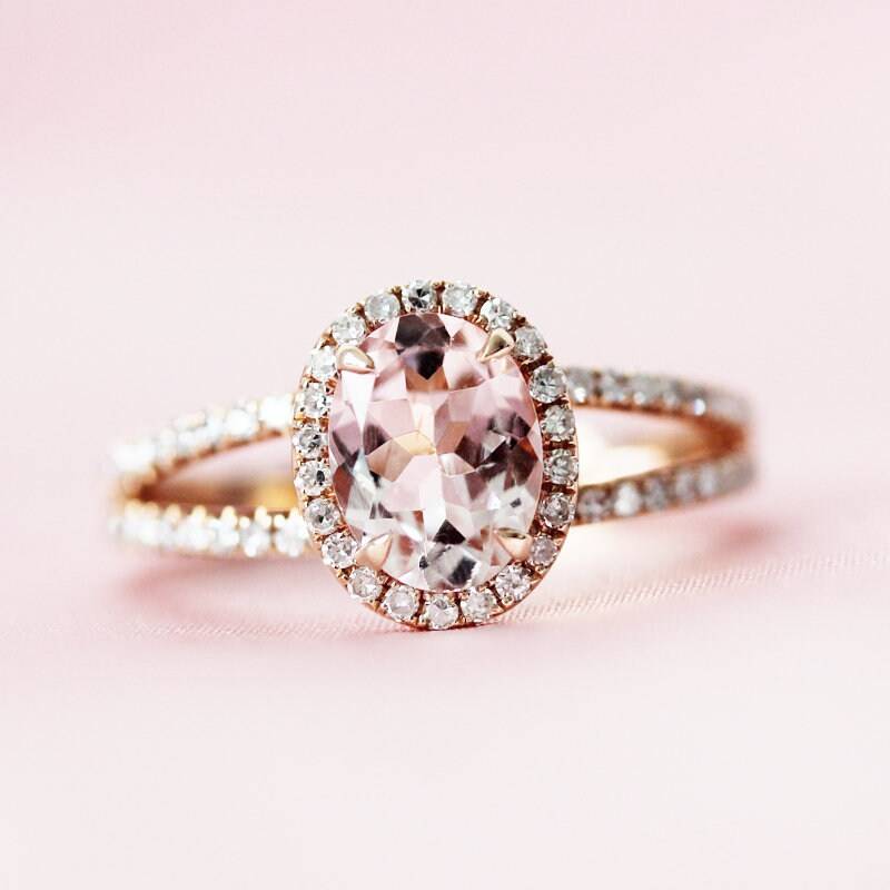 7 9mm Oval Geschnitten Natürlichen Rosa Vs Morganit Ring Verlobungsring Dimonds Akzent Massiv 14K Rose Gold Versprechen Anniversray von WFHomeElements