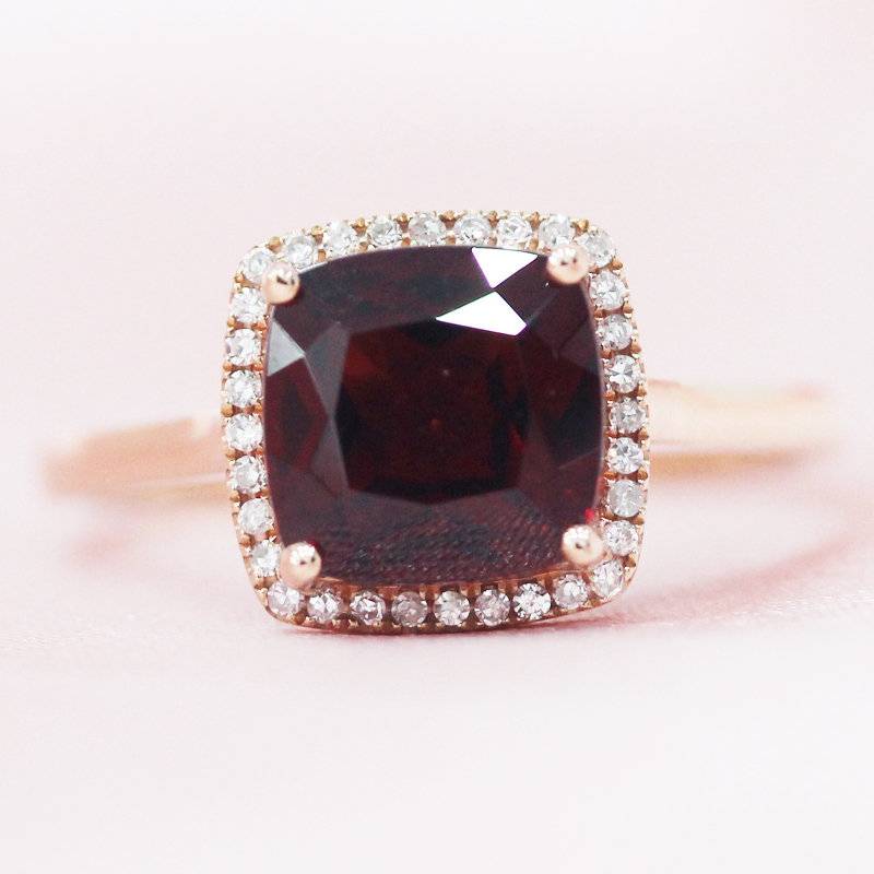 8mm Kissenschliff Natürlicher Granat Ring Edelstein Birthstone Diamanten Halo-Ring 14K Rose Gold Ehering Verlobungsring Braut von WFHomeElements