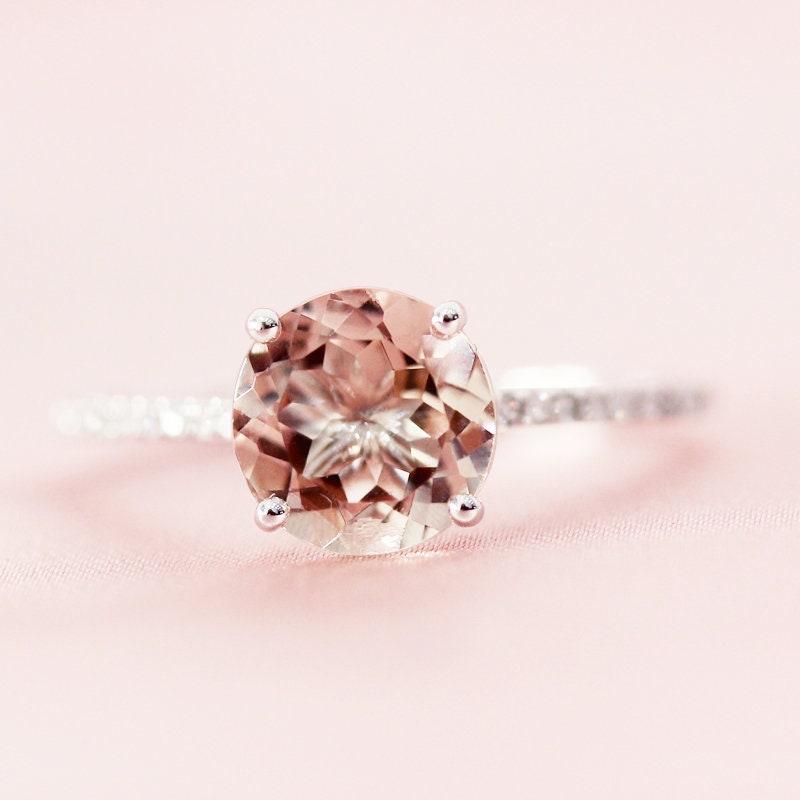 8mm Runde Ehering Natürliche Licht Rosa Vs Morganit Ring Massiv 14K Weißgold Diamant Verlobungsring Braut Diamantring von WFHomeElements