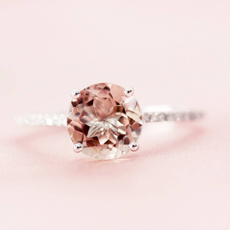 8mm Runde Ehering Natürliche Licht Rosa Vs Morganit Ring Massiv 14K Weißgold Diamant Verlobungsring Braut Diamantring von WFHomeElements